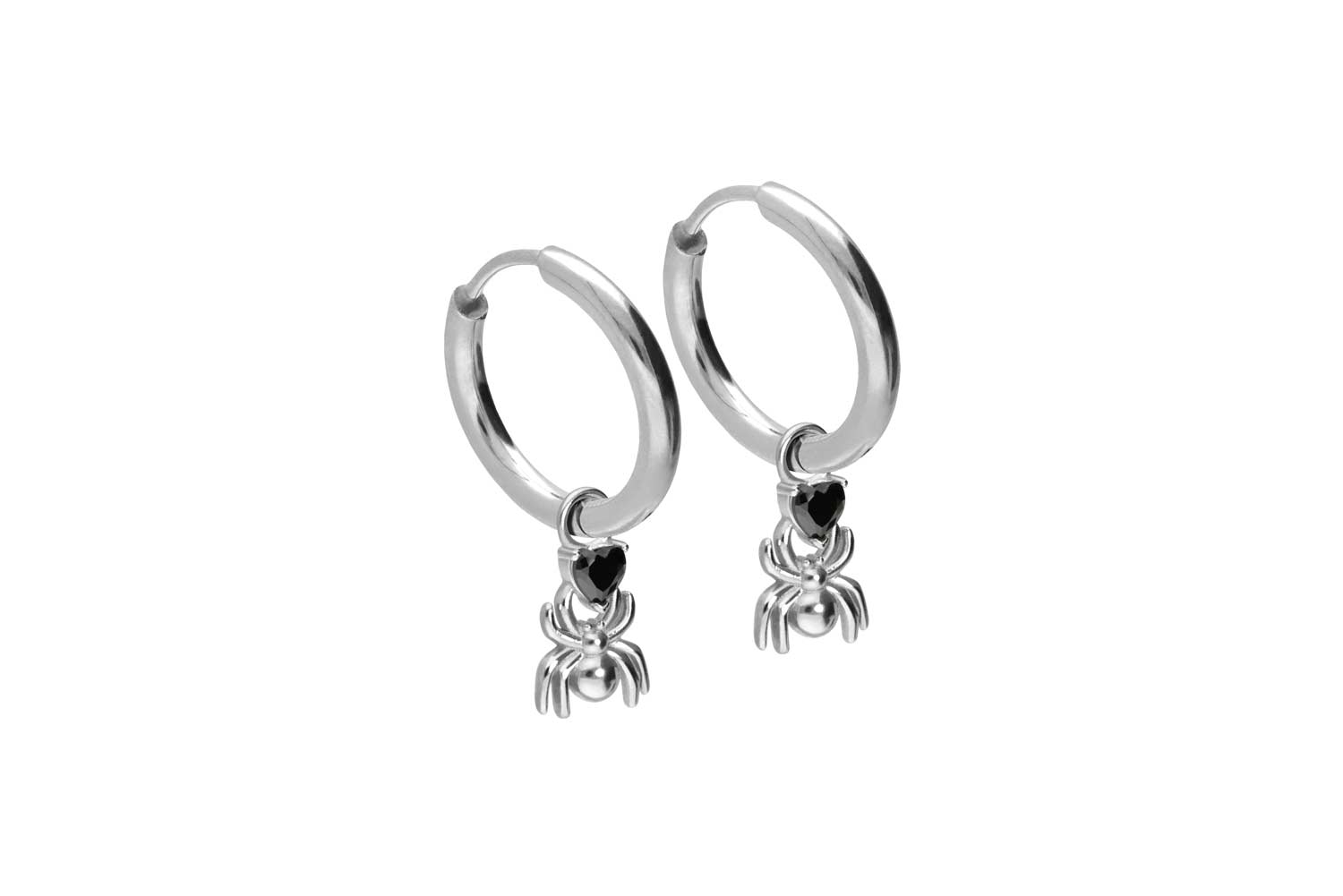 Chirurgenstahl Ohrclicker Creolen SPINNE + KRISTALLHERZ von Piercingline